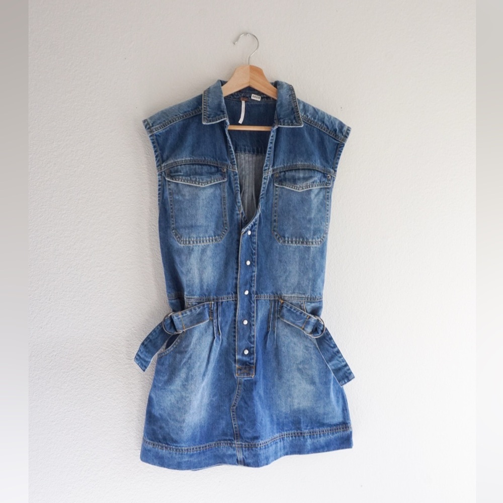Free People Rowley Mini Denim Dress XS NWOT